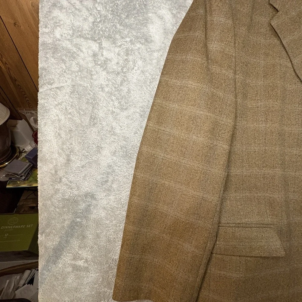 Calvin Klein Men's 46R (~48R) Brown Windowpane Sport Coat Wool Cashmere Canada